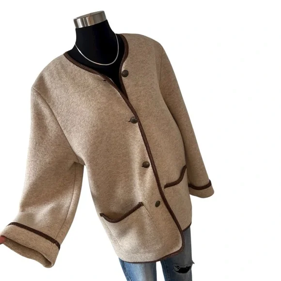 Vintage L.L. Bean beige wool button down coat M - Picture 2 of 14